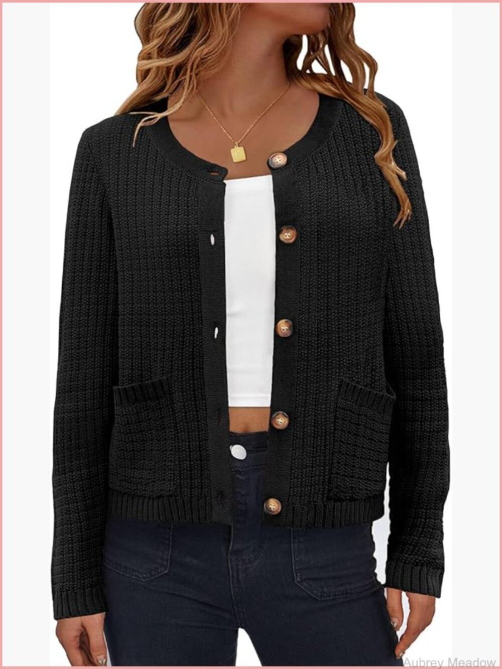 Knit Button Up Cardigan Sweater with Pockets Long Sleeve Open Front